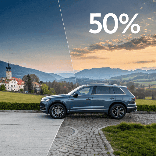 Rozdelené firemné SUV ilustrujúce nový systém odpočtu DPH na autá v roku 2026 – 50 % pre štát vs. 100 % pre firmu.